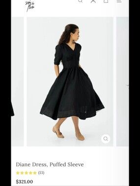 Son de Flor Diane Puffed Sleeve Midi Dress in Black, XS